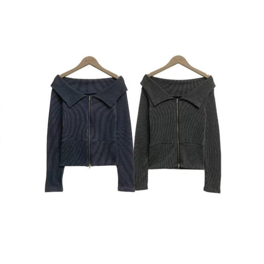 【25OCT03】反領雙拉鍊長袖上衣(2色入)