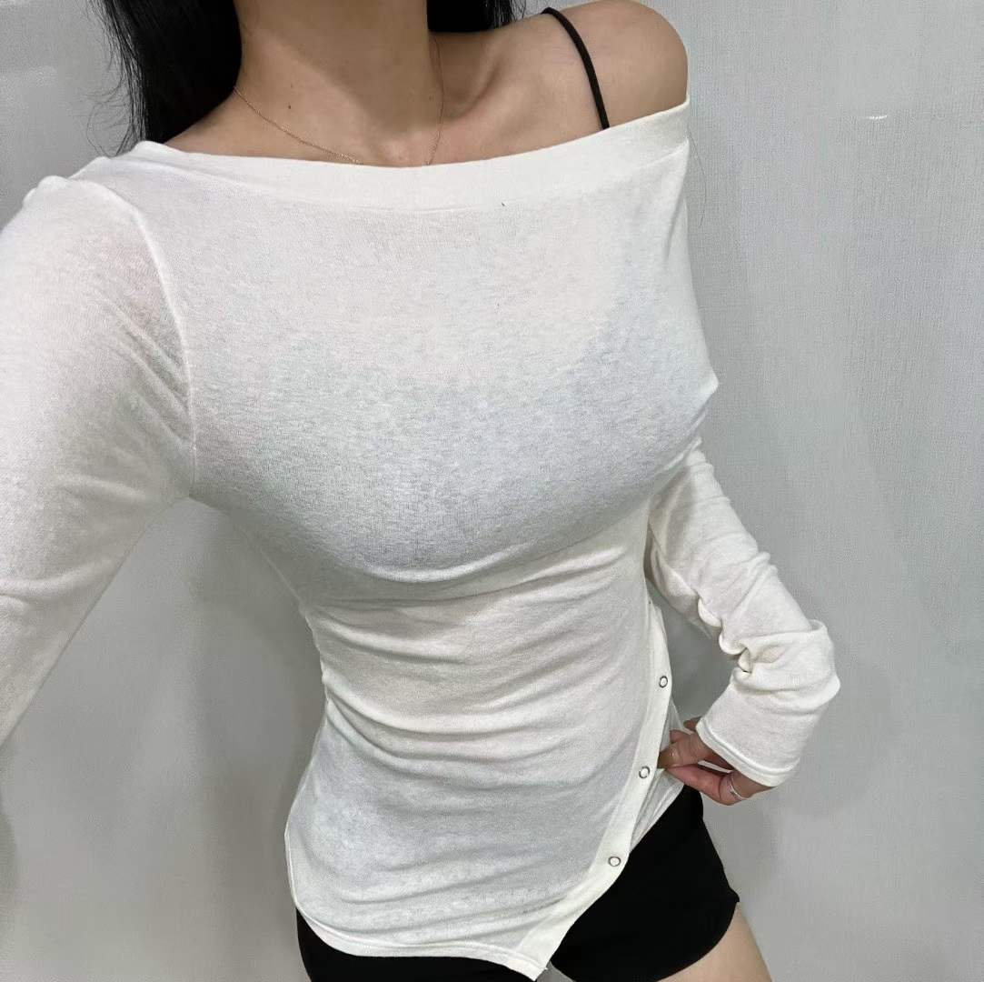 【25OCT06】露肩修腰不規則設計長袖上衣(3色入)