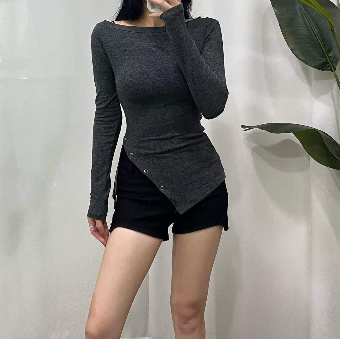 【25OCT06】露肩修腰不規則設計長袖上衣(3色入)