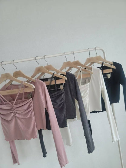 【25OCT04】掛頸小心機兩穿長袖上衣套裝(4色入)