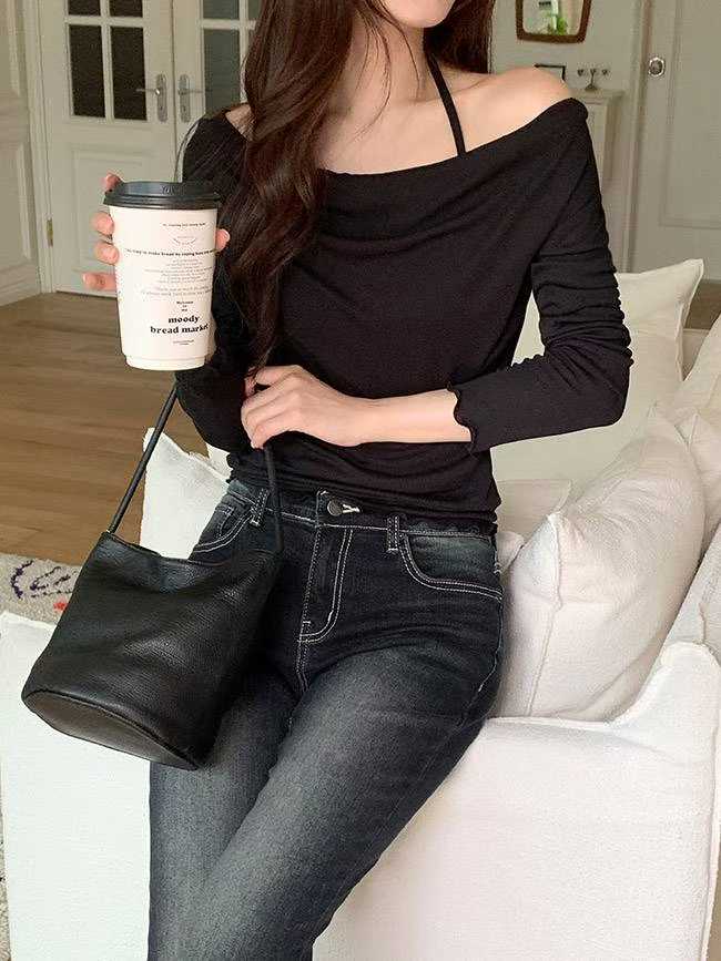 【25OCT01】韓國掛頸堆堆領木耳邊長袖上衣(5色入)