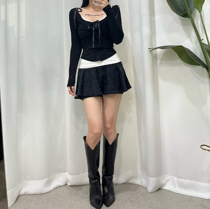 【25OCT05】蝴蝶結扭紋設計修腰長袖上衣(3色入)