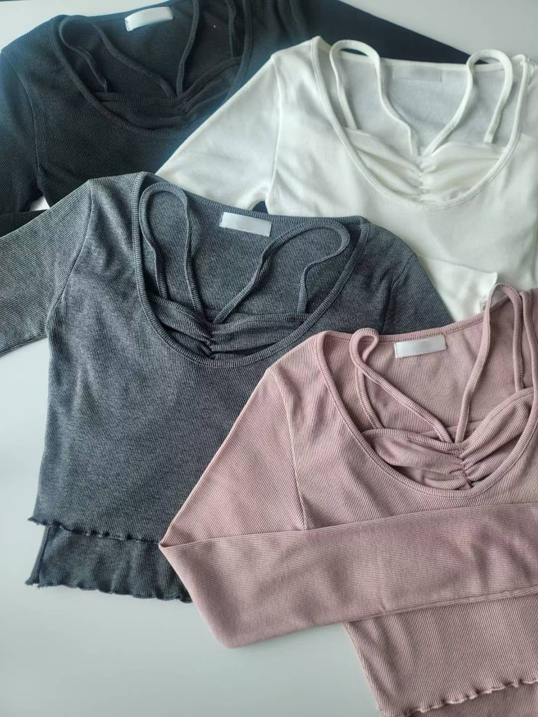 【25OCT04】掛頸小心機兩穿長袖上衣套裝(4色入)