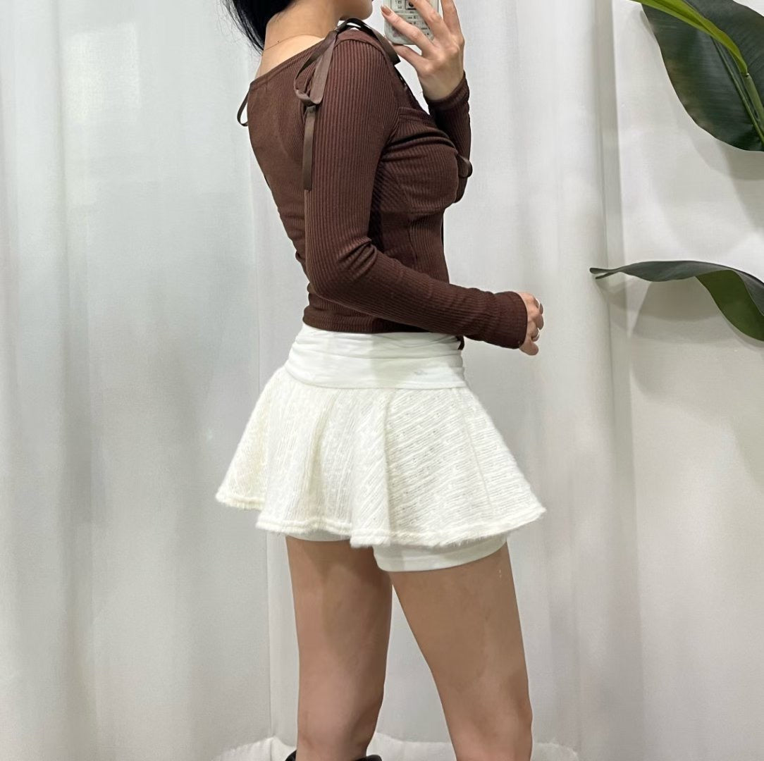 【25OCT05】蝴蝶結扭紋設計修腰長袖上衣(3色入)