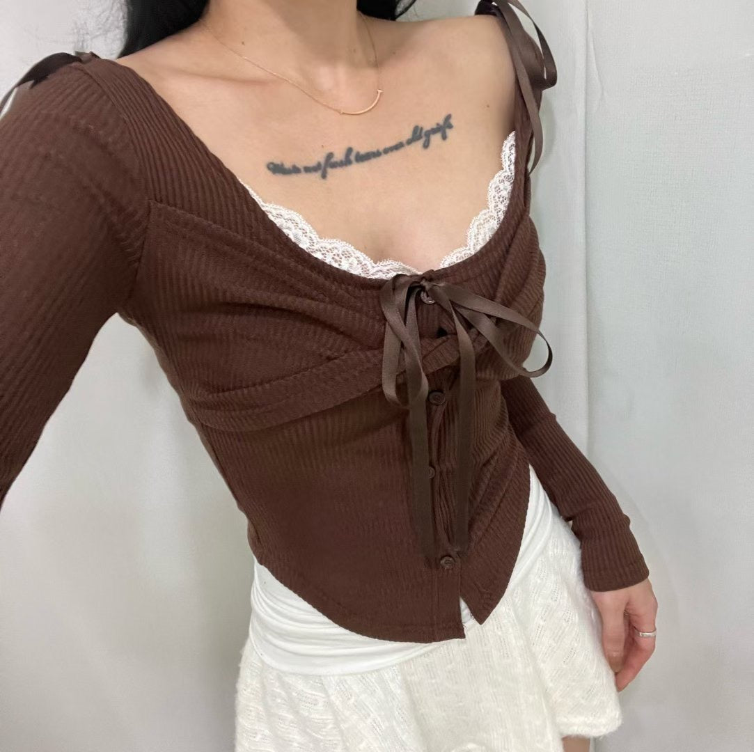 【25OCT05】蝴蝶結扭紋設計修腰長袖上衣(3色入)