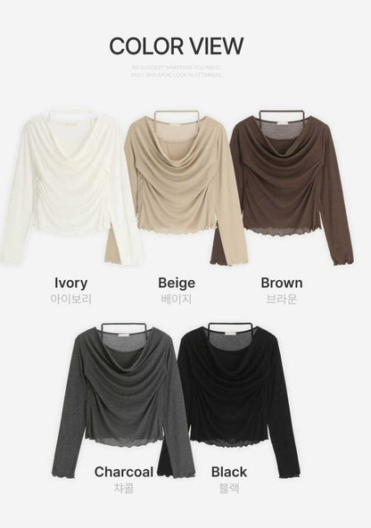 【25OCT01】韓國掛頸堆堆領木耳邊長袖上衣(5色入)
