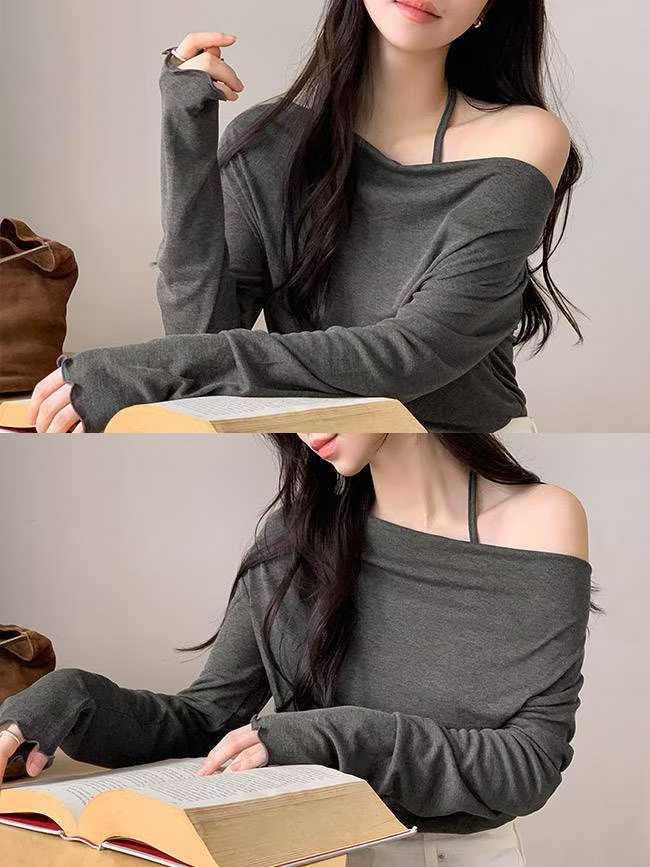 【25OCT01】韓國掛頸堆堆領木耳邊長袖上衣(5色入)